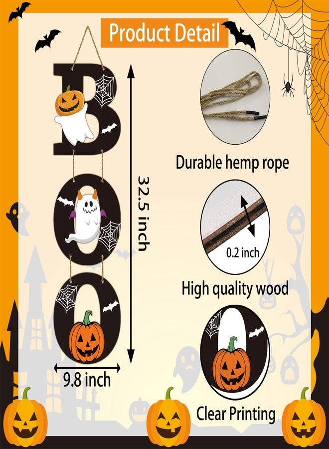 YUNKKIN Halloween Door Decorations Halloween Wreath Cute Ghost Decor Pumpkin Boo Sign Bat Spider Web Wooden Front Door Hanger Ghost Pumpkin Hanging Sign Wreath for Wall Indoor Home Decor - Image 2